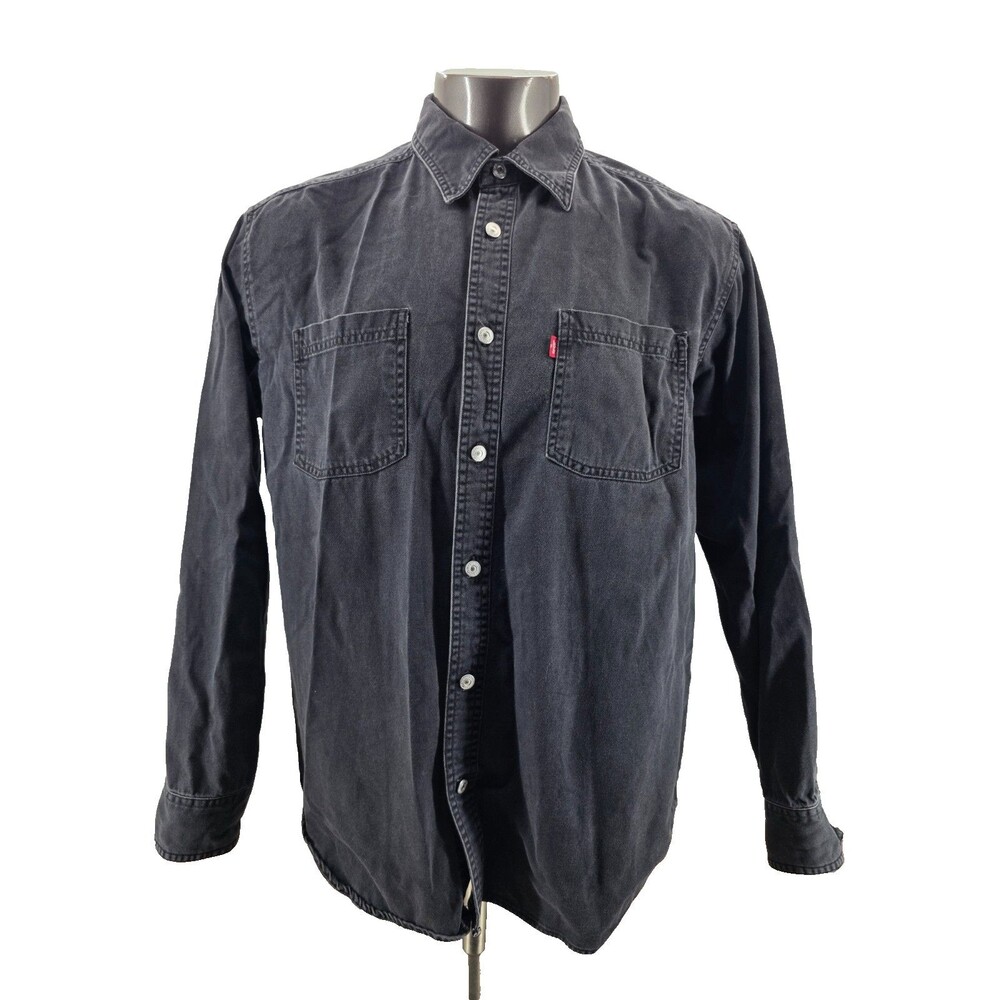 Levis Denim Shirt Mens Large Black Metal Long Sleeve Button Up Red Tab Workwear